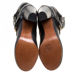 Pre Owned Chloe Black Leather Double Buckle Ankle Boots Size 38.5