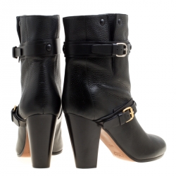 Pre Owned Chloe Black Leather Double Buckle Ankle Boots Size 38.5