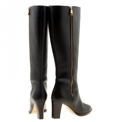 Pre Owned Chloe Black Leather Block Heel Knee High Boots Size 40