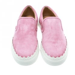 Pre Owned Chloe Light Pink Suede Ivy Scallop Slip On Sneakers Size 36