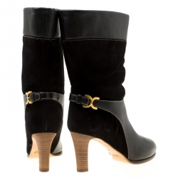 Pre Owned Chloe Black Suede and Leather Renna Block Heel Calf Boots Size 40