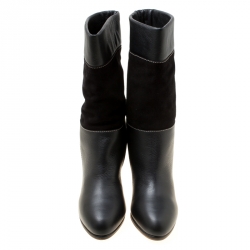 Pre Owned Chloe Black Suede and Leather Renna Block Heel Calf Boots Size 40