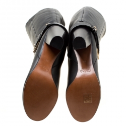 Pre Owned Chloe Black Leather Buckle Detail Knee Boots Size 38.5