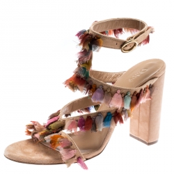 Chloe Multicolor Silk Tassel Liz Block Heel Ankle Cuff Peep Toe Sandals Size 37.5