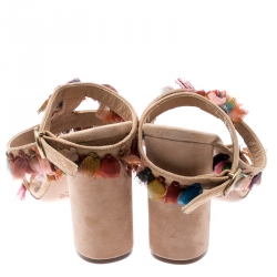 Chloe Multicolor Silk Tassel Liz Block Heel Ankle Cuff Peep Toe Sandals Size 37.5