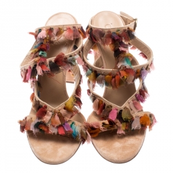 Chloe Multicolor Silk Tassel Liz Block Heel Ankle Cuff Peep Toe Sandals Size 37.5