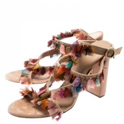 Chloe Multicolor Silk Tassel Liz Block Heel Ankle Cuff Peep Toe Sandals Size 37.5