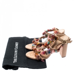 Chloe Multicolor Silk Tassel Liz Block Heel Ankle Cuff Peep Toe Sandals Size 37.5