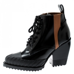 Chloé Black Leather Rylee Rubber Cap Toe Lace Up Ankle Boots Size 36