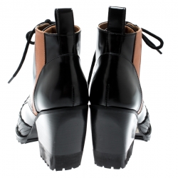 Chloé Black Leather Rylee Rubber Cap Toe Lace Up Ankle Boots Size 36