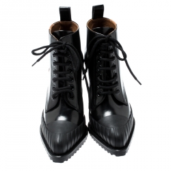 Chloé Black Leather Rylee Rubber Cap Toe Lace Up Ankle Boots Size 36