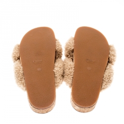 Pre Owned Chloe Brown Shearling Wool Knotted Slip On Slides Size 41