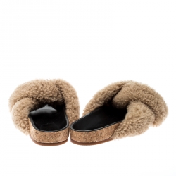 Pre Owned Chloe Brown Shearling Wool Knotted Slip On Slides Size 41