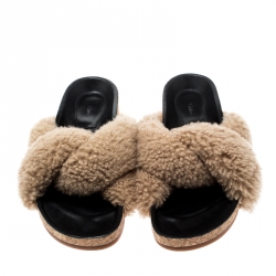 Pre Owned Chloe Brown Shearling Wool Knotted Slip On Slides Size 41