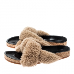 Pre Owned Chloe Brown Shearling Wool Knotted Slip On Slides Size 41