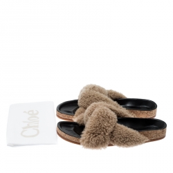 Pre Owned Chloe Brown Shearling Wool Knotted Slip On Slides Size 41