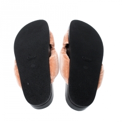 Pre Owned Chloe Beige Velvet Knotted Slip On Flats Slides Size 38