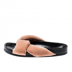 Pre Owned Chloe Beige Velvet Knotted Slip On Flats Slides Size 38
