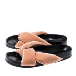 Pre Owned Chloe Beige Velvet Knotted Slip On Flats Slides Size 38