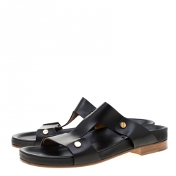 Pre Owned Chloe Black Leather Erika Slip On Flat Sandals Size 41