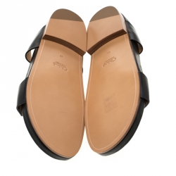 Pre Owned Chloe Black Leather Erika Slip On Flat Sandals Size 41