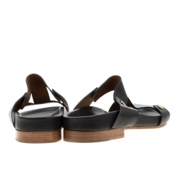 Pre Owned Chloe Black Leather Erika Slip On Flat Sandals Size 41