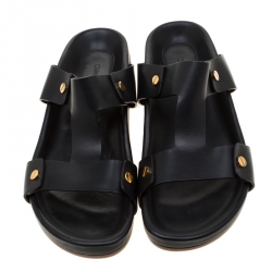 Pre Owned Chloe Black Leather Erika Slip On Flat Sandals Size 41