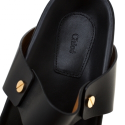 Pre Owned Chloe Black Leather Erika Slip On Flat Sandals Size 41