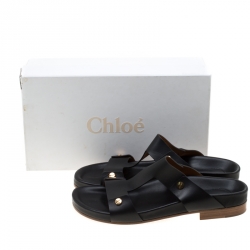 Pre Owned Chloe Black Leather Erika Slip On Flat Sandals Size 41