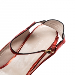 Pre Owned Chloe Metallic Red Ankle Strap Flat Sandals Size 39