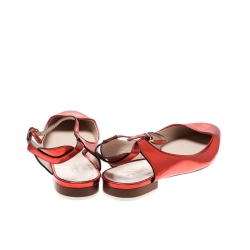 Pre Owned Chloe Metallic Red Ankle Strap Flat Sandals Size 39