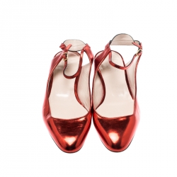 Pre Owned Chloe Metallic Red Ankle Strap Flat Sandals Size 39