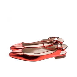 Pre Owned Chloe Metallic Red Ankle Strap Flat Sandals Size 39