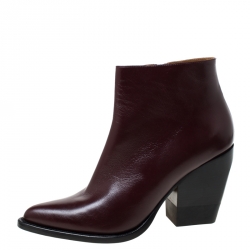 Pre Owned Chloé Burgundy Leather Rylee Pointed Toe Ankle Boots Size 42