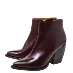 Pre Owned Chloé Burgundy Leather Rylee Pointed Toe Ankle Boots Size 42