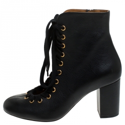 Pre Owned Chloe Black Leather Miles Lace Up Ankle Boots Size 39