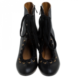 Pre Owned Chloe Black Leather Miles Lace Up Ankle Boots Size 39