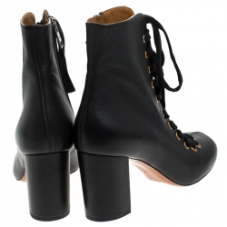 Pre Owned Chloe Black Leather Miles Lace Up Ankle Boots Size 39