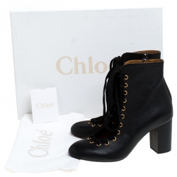 Pre Owned Chloe Black Leather Miles Lace Up Ankle Boots Size 39