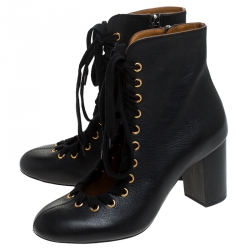 Pre Owned Chloe Black Leather Miles Lace Up Ankle Boots Size 39