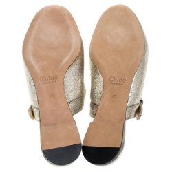 Pre Owned Chloe Silver Foil Leather Lauren Buckle Strap Flat Mules Size 40