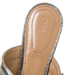 Pre Owned Chloe Silver Foil Leather Lauren Buckle Strap Flat Mules Size 40
