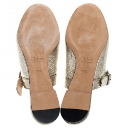 Pre Owned Chloe Silver Foil Leather Lauren Buckle Strap Flat Slides Size 39.5