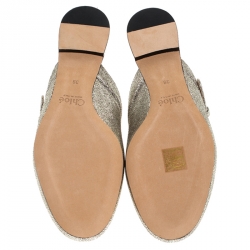 Pre Owned Chloe Silver Foil Leather Lauren Buckle Strap Flat Slides Size 39