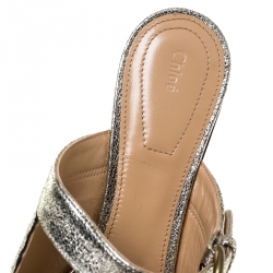 Pre Owned Chloe Silver Foil Leather Lauren Buckle Strap Flat Slides Size 39