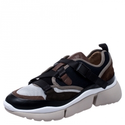 Pre Owned Chloe Multicolor Suede, Canvas And Mesh Buckle Strap Sonnie Sneakers Size 39