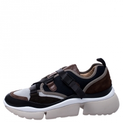 Pre Owned Chloe Multicolor Suede, Canvas And Mesh Buckle Strap Sonnie Sneakers Size 39