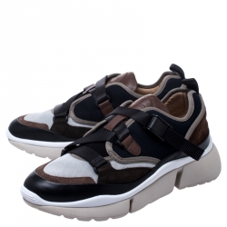 Pre Owned Chloe Multicolor Suede, Canvas And Mesh Buckle Strap Sonnie Sneakers Size 39