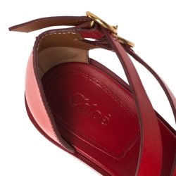 Pre Owned Chloe Red Leather Double Ankle Strap Niko Sandals Size 37.5
