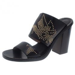 Pre Owned Chloe Black Leather Studded Sandals Size 39